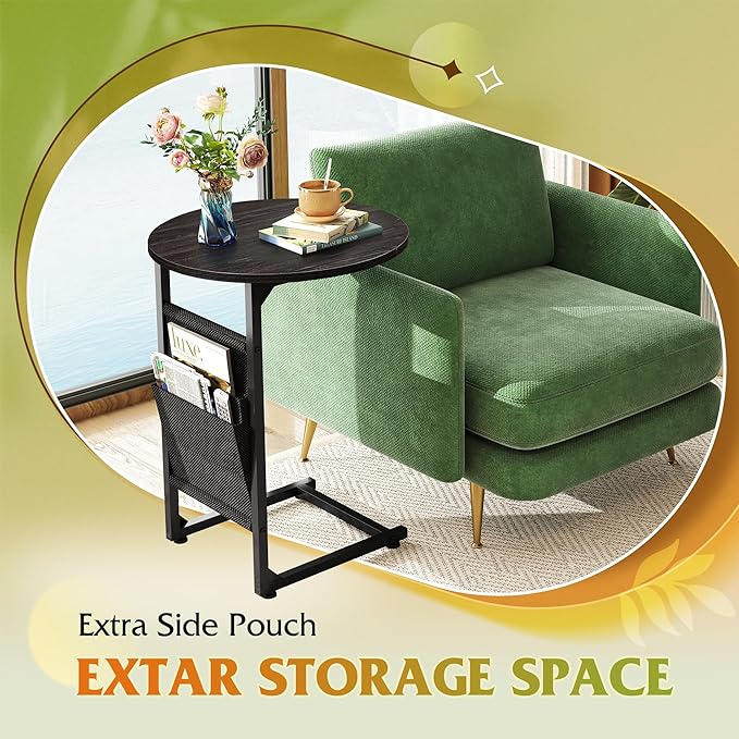 WLIVE Coffee Table, 31.3" and 18.7" Small Coffee Tables for Living Room, Modern Center Table and Side Table Set with Storage Side Pouch for Bedroom, Apartment, Charcoal Black