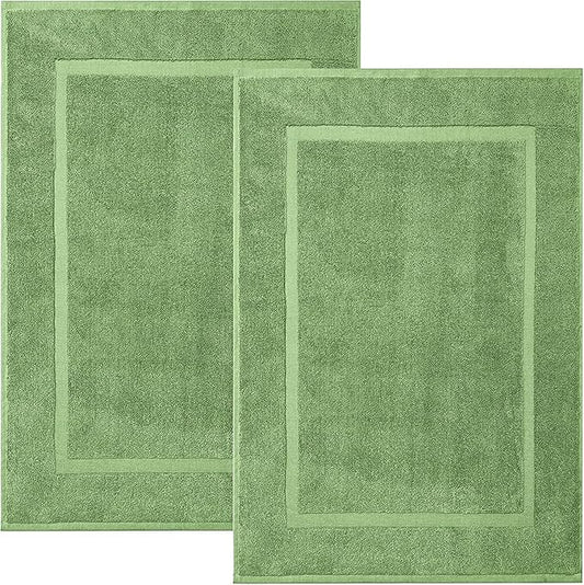 DAN RIVER Classic Bath Mat - Green, 100% Ring Spun Cotton, Pack of 2, 21x34 inches, 800 GSM, Non-Slip, Absorbent, Quick Drying, Machine Washable Bathroom Floor Mats for Shower, Kitchen & Bath