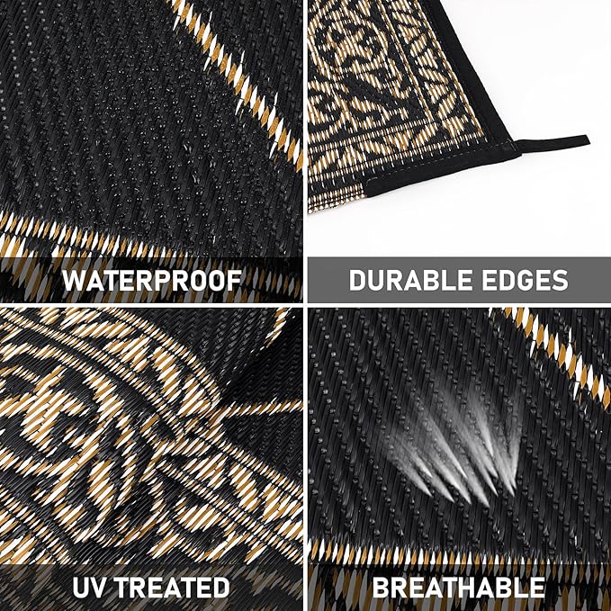 HiiARug Outdoor Rug for Patios Clearance 6'x9' Outdoor Plastic Straw Rug Waterproof Patio Camping Rug Reversible RV Mat Outdoor Area Rugs for Outdoors, RV, Backyard, Deck, Camping