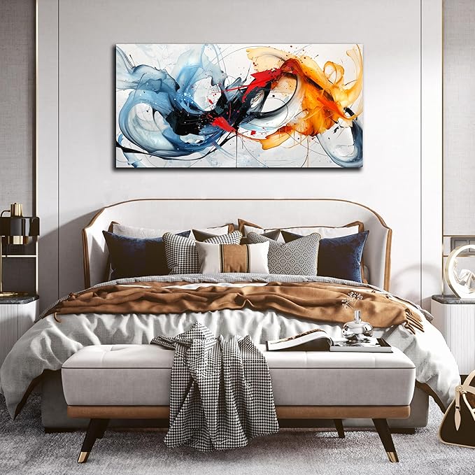 aburaeart Blue Abstract Canvas Wall Art Bedroom - Large Wall Art for Living Room Ready to Hang Size 29" x 59"