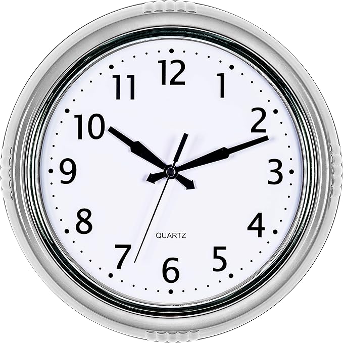 Bernhard Products Retro Wall Clock 12 Inch Silver Kitchen 50's Vintage Design Round Silent Non Ticking Quality Quartz Battery Operated for Home/Office/Kitchen/Living Room/School Classroom