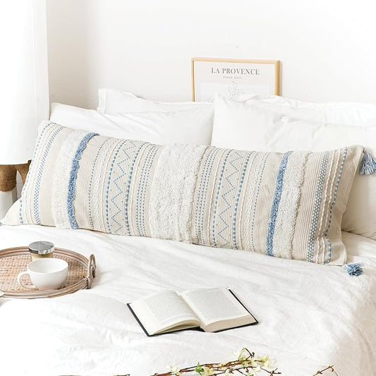 Large Body Pillow Cover for Bed 20x54 Coastal Blue Boho Accent Oversized Long Pillowcase for Bedroom Decorative Cushion Farmhouse Home Décor (Cover ONLY, Pack of 1)