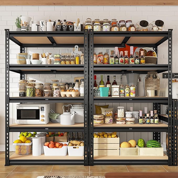 REIBII 2000LBS Storage Shelves 5 Tier Garage Shelving Heavy Duty Metal Shelving Adjustable Metal Shelf for Kitchen Pantry Basement 28" W x 13.8" D x 59.8" H