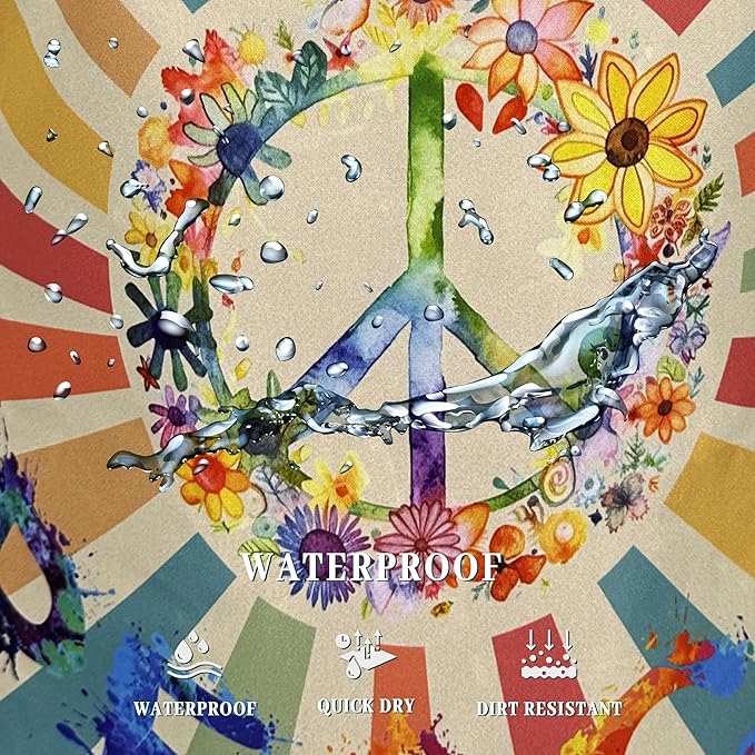 Retro Colorful Hippie Peace Laundry Basket Foldable With Handles Tote Bag Oxford Cloth Funny Laundry Hamper 18.9" x 16.5" Clothes Storage Bucket Toy Organizer For Bathroom/Laundry/Bedroom