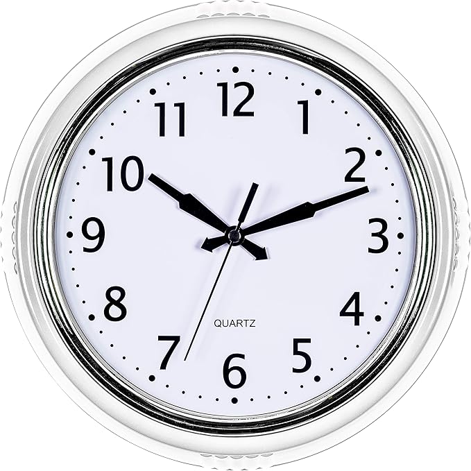 Bernhard Products Retro Wall Clock 9.5 Inch White Kitchen 50's Vintage Design Round Silent Non-Ticking Quality Quartz Clock for Home Office Nursery Bathroom Classroom Easy to Read (White)