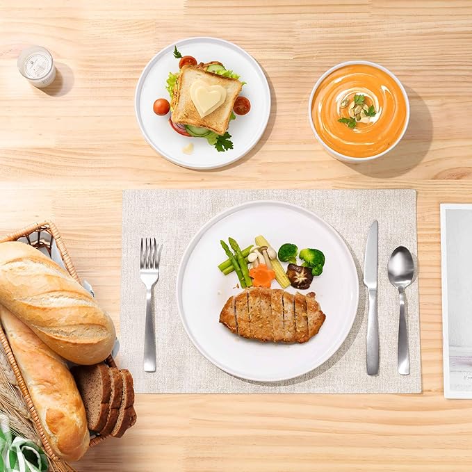 Herogo 24 Pieces Dinnerware Dishes Set for 8, Handmade Stoneware Dining Plates and Bowls Sets, Double Reactive Glaze, Microwave & Dishwasher Safe, Scratch Resistant, Pearl White