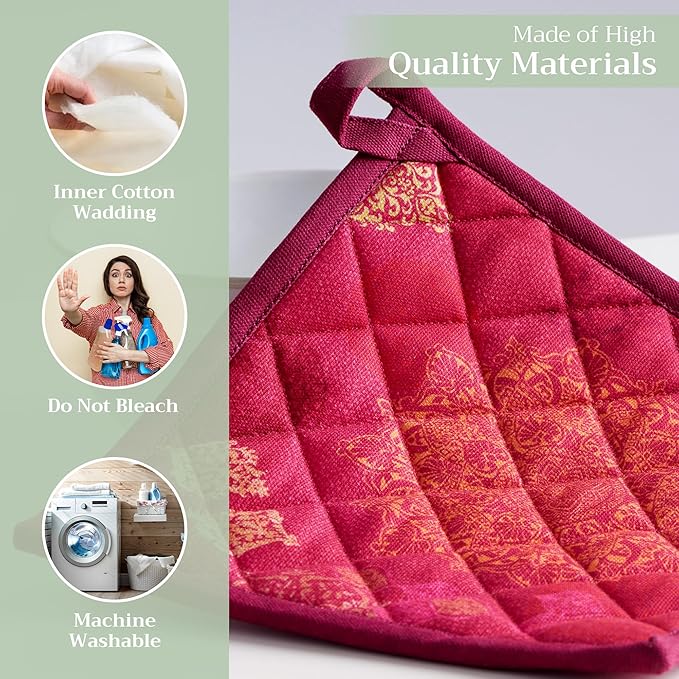 Maison d' Hermine Pot Holders 100% Cotton Heat Resistant Potholders 8" x 8" Hot Pads with Loop for Thanksgiving Christmas Decorations BBQ Cooking Baking Handling Hot Pans (Pack of 1, Versailles)