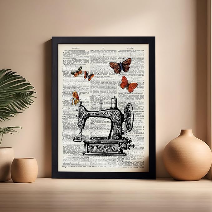 Poster Master Dictionary Art Poster - Sewing Machine Print - Sewing Art - Butterfly Art - Gift for Men, Women & Dressmaker - Chic Decor for Living Room, Bedroom or Office, 16x20 Black Framed