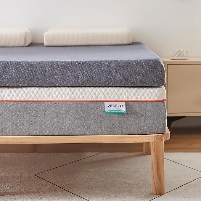 VECELO Gel Infused Memory Foam Mattress Topper Queen Size, 4 Inch Fresh Cooling Mattress Pad with Washable Cover for Queen Mattress, Pain Pressure Relieve Bed Topper, Breathable, Comfort