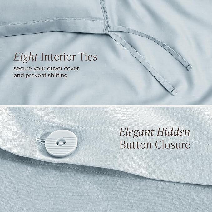 Bare Home 100% Organic Cotton Sateen Duvet Cover Set - Twin/Twin Extra Long - 400 Thread Count - Smooth Sateen Weave - Warm & Luxurious - Duvet Cover (Twin/Twin XL, Winter Blue)