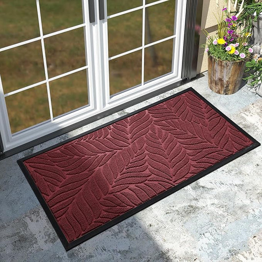 Yimobra Front Door Mat Outdoor Indoor, 47x24 All-Season Waterproof Welcome Mat, All-Weather Outside Entrance Mat, Non-Slip Patio Porch Doormat, Low Profile, Fade Resistant, Red