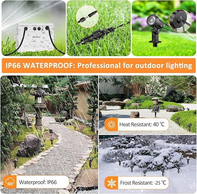 MEIHUA 6 in 1 Solar Spot Lights Outdoor, Solar Landscape Spotlights 2700K/4000K/6500K, 3 Brightness & Remote Control, IP66 Waterproof Spotlights Outdoor Garden for Pathway Driveway Tree