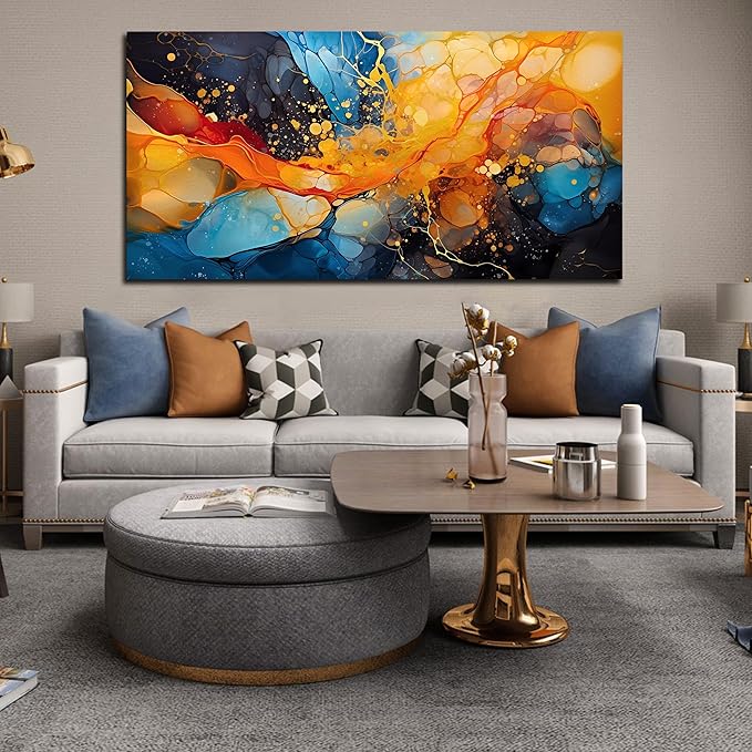 Large Abstract Canvas Wall Art Blue Orange Black Canvas Prints Modern Living Room Bedroom Home Office Wall Decor Framed Artwork Size 30x60