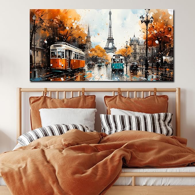 Eiffel Tower Wall Art - Living Room Pictures for Wall - Modern Art Wall Decor Ready to Hang Size 29" x 59"