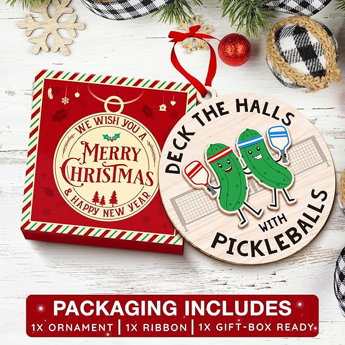 Pickleball Ornament for Christmas Tree - Ideal for Pickleball Enthusiasts, Deck The Halls with Funny Ornaments, Unique Stocking Stuffers, Perfect for Pickleball Gifts Ideas