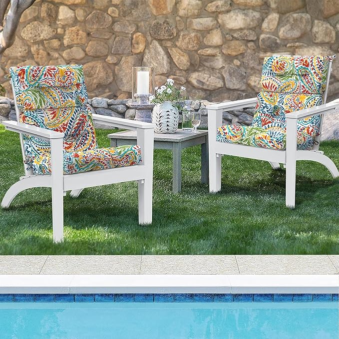 Set of 2 Outdoor High Back Chair Cushions 44"x 22",Water Repellent Rocking Seat Cushions Replacement, Seat/Back Chair Cushions for Patio,Porch,Balcony and Indoor - Paisley Multi