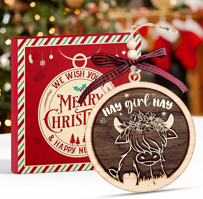 Highland Cow Ornament - Festive Cow Ornaments for Christmas Tree Decorations, Uniquely Designed Cow Ornaments for Christmas Tree, Charming Ornament Gift for Holiday
