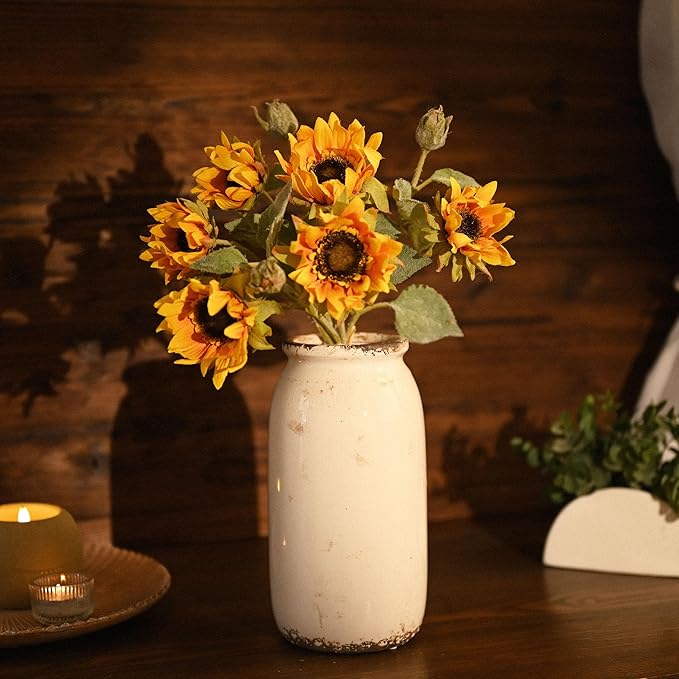 VICTOR & TERESA Rustic Large White Vase for Home Decor, 10'' Tall Ceramic Vases for Flowers, Farmhouse Decorative Vases for Pampas Grass, Table, Mantel, Living Room, Centerpieces