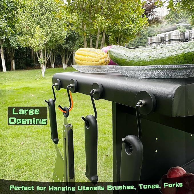 3 Pack Smoker Grill Magnetic Hook,Non-Slip Magnetic Mount Barbecue Hooks for Hanging,Universal Magnetic Hooks for Grills Smoker Accessories Storage with Spatula,Fork,Brush & BBQ Tongs