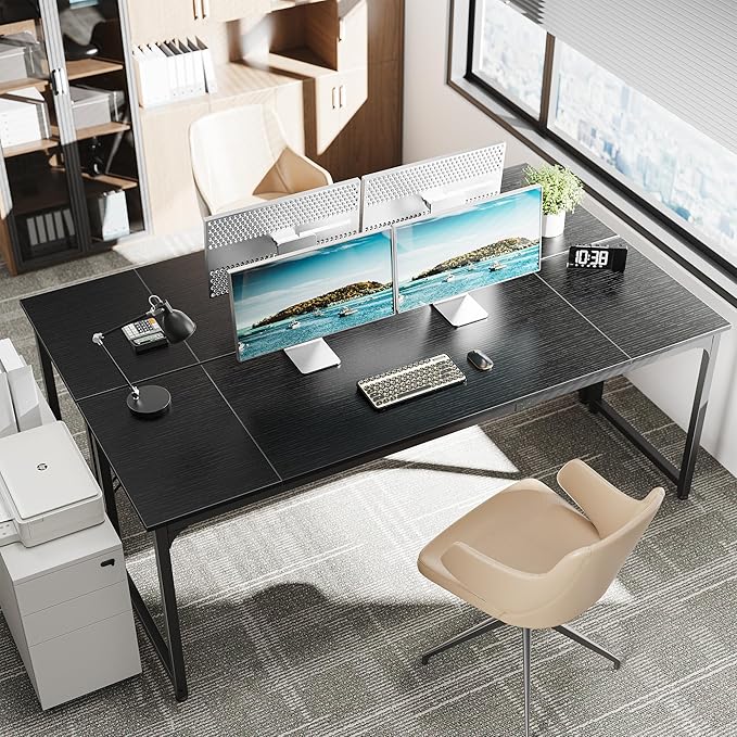 Huuger Computer Desk, 80 Inch Office Desk, Gaming Desk with Storage, Writing Desk Work Desk for Home Office, Study, Long Simple Desk, Large Legroom, Metal Frame, Black