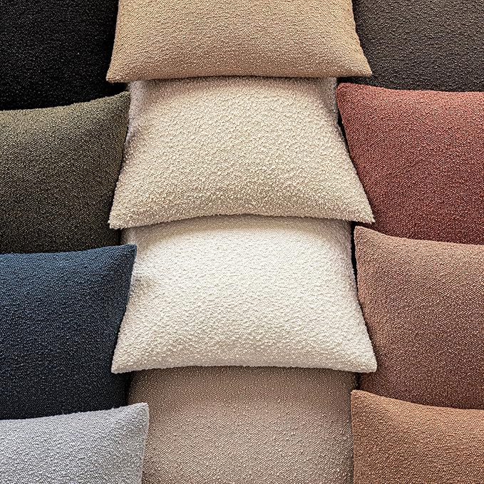 Foindtower Set of 2, Decorative Textured Boucle Throw Pillow Covers Accent Solid Pillow Cases Neutral Soft Couch Cushion Case for Chair Sofa Bedroom Living Room Home Decor 16x16 Inch Dirty Sage Green