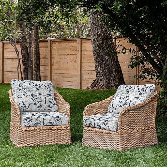 Outdoor Deep Seat Cushions Set 24 x 24 Inch for Patio Furniture,Water Resistant Chair Cushions Replacement Includes Seat Cushion & Back Pillow for Couch Sofa, Wicker Chair - Damask Lapis