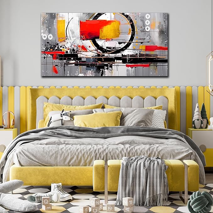 Abstract Art Work for Wall Decor - Colorful Living Room Paintings for Wall Decor Ready to Hang Size 29" x 59"