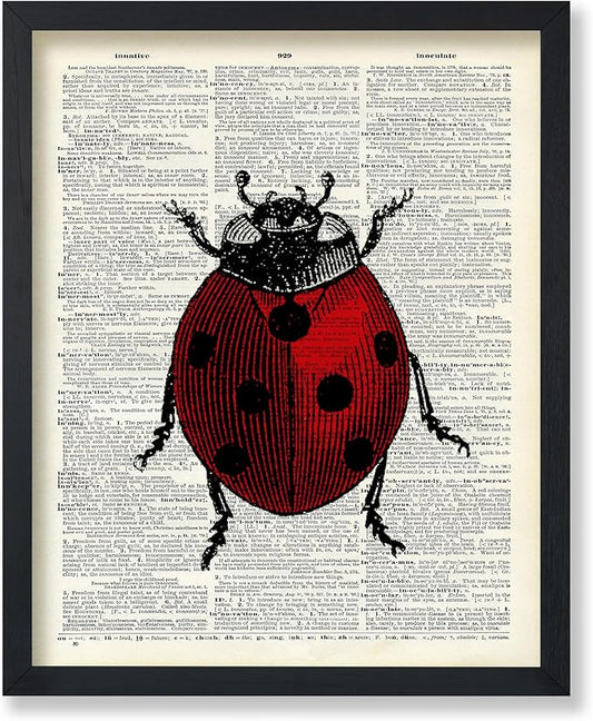 Poster Master Dictionary Art Poster - Retro Ladybug Print - Insect Art - Red Bug Art - Gift for Men, Women & Animal Lover - Minimal Decor for Living Room & Kid's Room, 24x32 Unframed Wall Art