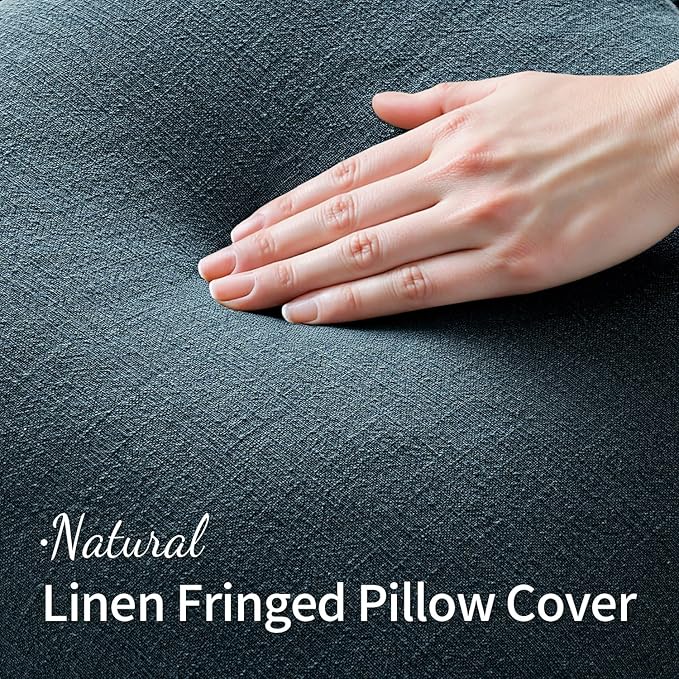 MIULEE Decorative Throw Pillow Covers Neutral Linen Fringe Throw Pillows Set of 2 Navy Blue Boho Farmhouse Cushion Covers with Tassels for Couch Sofa Bed Living Room Spring Home Decor 16x16 Inch