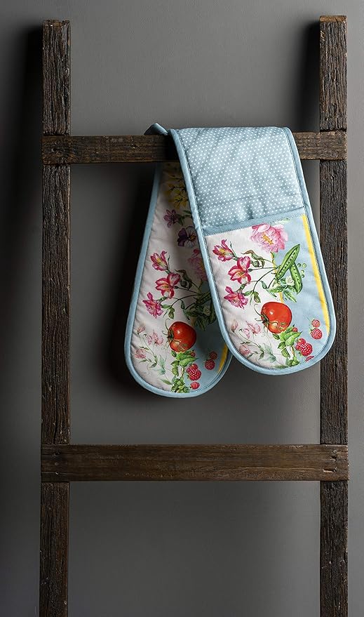Maison d' Hermine Double Oven Mitts 100% Cotton 7"x35" Double Oven Mitt Heat Resistant BBQ Cooking Gloves with Loop, Baking, Grilling, Home, Kitchen, Handling Hot Pans Spring Summer (Giverny)