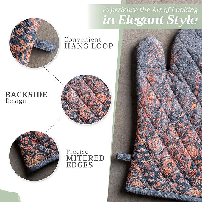 Maison d' Hermine Oven Gloves 100% Cotton Oven Mitt 7" x 13" with Loop Heat Resistant BBQ Cooking Gloves for Thanksgiving Christmas Decorations Baking Handling Hot Pans (Pack of 1, Imperfection)