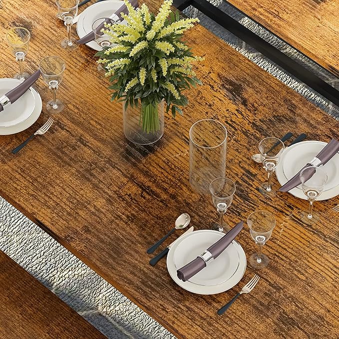 Dining Room Table Set with 2 Benches, Farmhouse Dining Table Set for 4-6, Wood Breakfast Table Set Dinner Table Set Kitchen Table and Chairs for Breakfast Nook Small Spaces, Brown