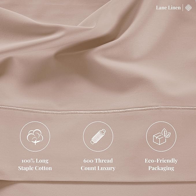 LANE LINEN 100% Cotton 600 TC Twin XL Bed Sheets Set, Machine Wash Fully Elasticized Twin XL Sheet Sets, Luxury Hotel Like Thick Bedding Sheet & Pillowcases, Sateen Weave- Dusty Rose