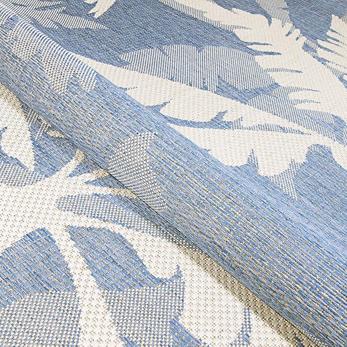 Couristan Monaco Indoor Outdoor Area Rug – Coastal Flora 8'6" x 13' in Ivory Sapphire – Flatwoven, Hose Washable, Pet Friendly Rug for Patio, Porch and Home Decor