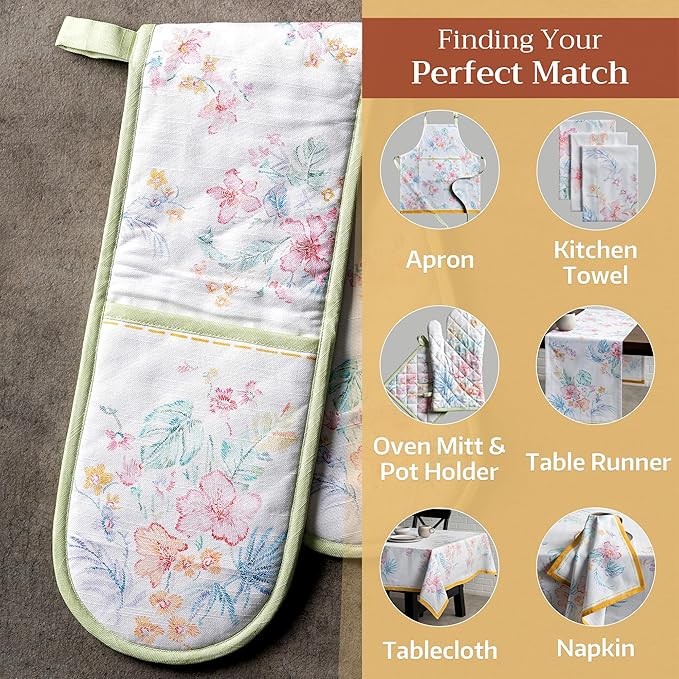Maison d' Hermine Paradise Island 100% Cotton Easter Double Oven Glove with Loop Heat Resistant for BBQ | Cooking | Baking | Grilling | Microwave | Barbecue | Spring/Summer (7.5 Inch by 35 Inch)