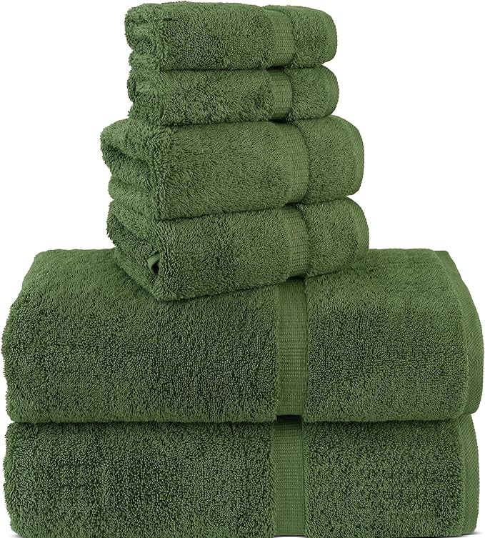 Chakir Turkish Linens 100% Cotton Premium Turkish Towels for Bathroom, 2 Large Bath Towels, 2 Hand Towels, 2 Washcloths (6-Piece Towel Set, Moss)