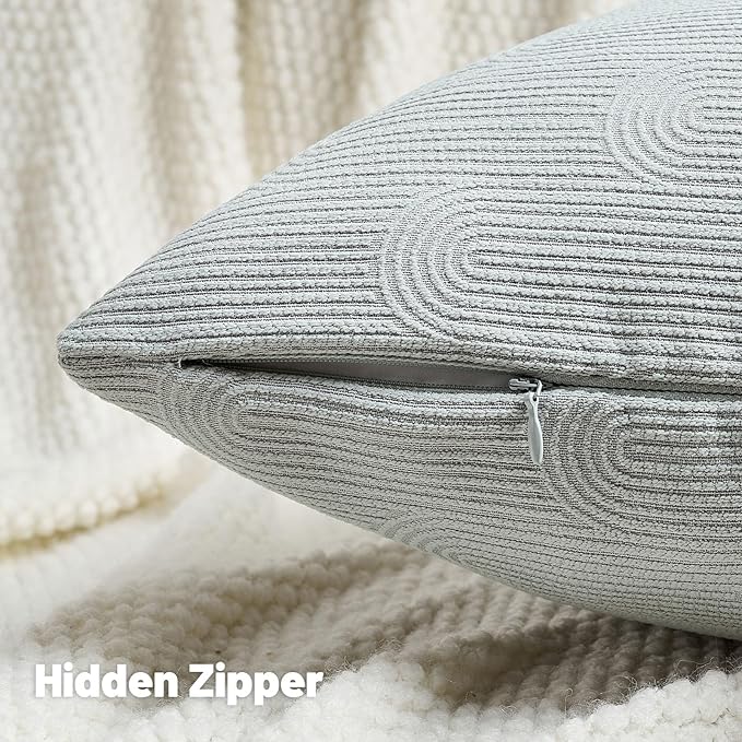FUTEI Light Grey Chenille Decorative Throw Pillow Covers 22x22 Inch Set of 2,Soft Cozy Striped Geometric Patterns Cushion Case,Modern Home Decor for Couch Bed Living Room