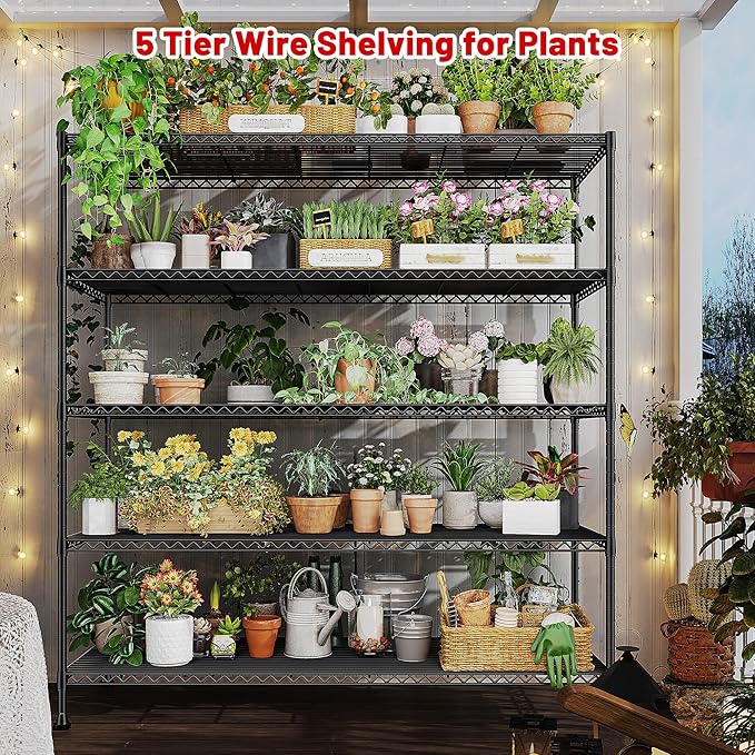 REIBII 45.5''W Storage Shelves 5 Tier Wire Shelving Metal Shelves for Storage 1000LBS Adjustable Heavy Duty Metal Shelving Unit Storage for Pantry Kitchen Garage 45.5" W x 71" H x 17.5" D 4PCS