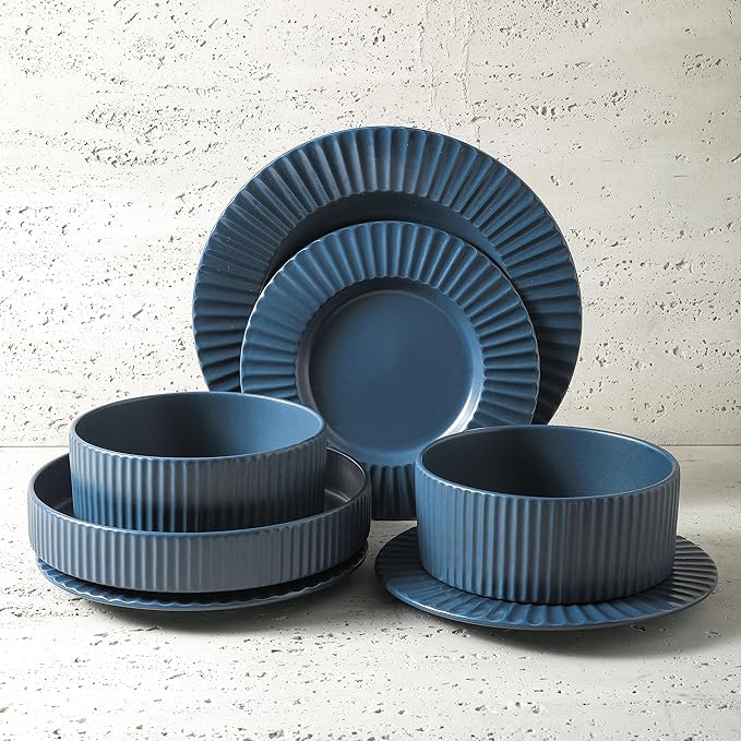 Christian Siriano Lusso 32-Piece Dinnerware Set Stoneware, Ash Blue