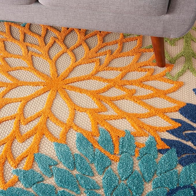 Nourison Aloha Indoor/Outdoor Multicolor 6' x 9' Area Rug, Easy Cleaning, Non Shedding, Bed Room, Living Room, Dining Room, Deck, Backyard, Patio (6x9)