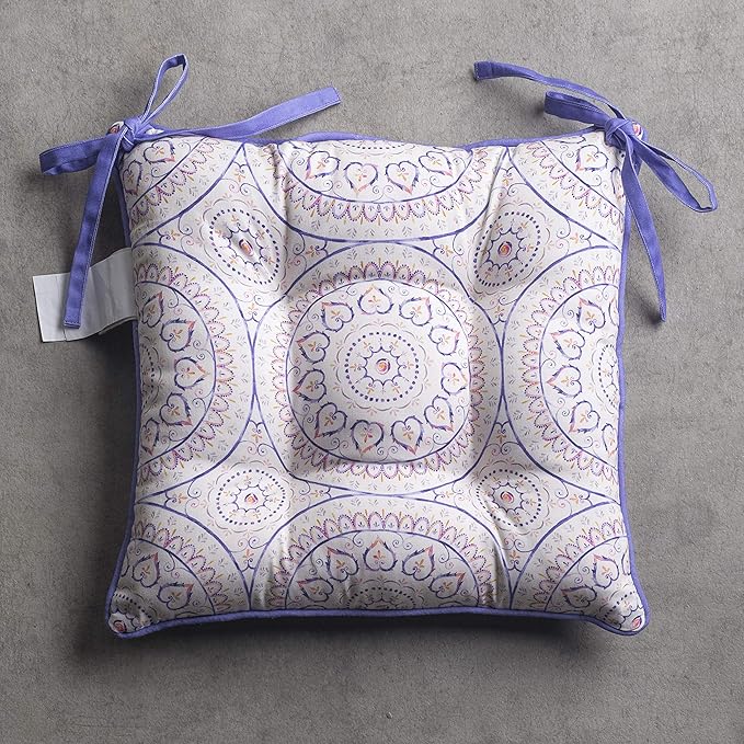 Maison d' Hermine Chair Pads for Dining Chairs Cotton Outer Fabric and Poly Filling 16"x16" Patio Seat Cushions for Furniture with Ties Home Chair Party Hall Farmhouse (Mandala, Pack of 2)