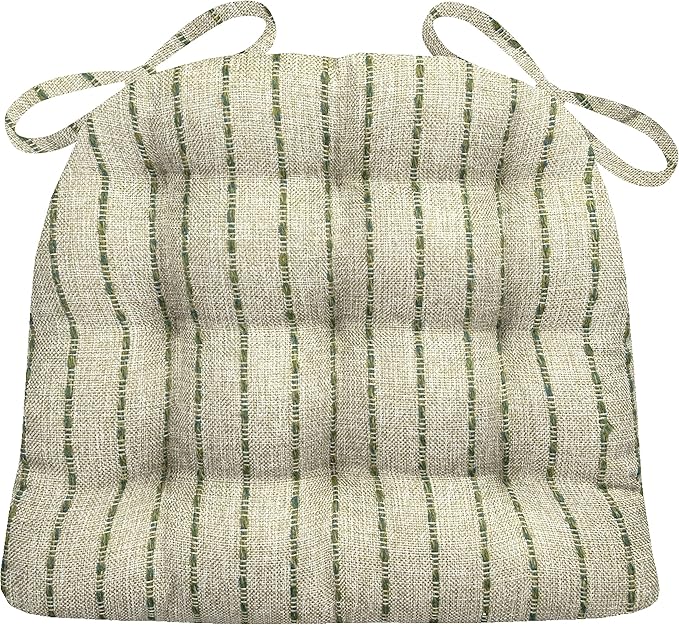 Barnett Home Decor Avante Green Dining Chair Cushions - 15 x 17 Size Small Chair Pad - Latex Foam Fill - Reversible - Made in USA (Oatmeal - Green Stripe/Small)