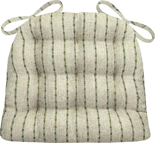 Barnett Home Decor Avante Green Dining Chair Cushions - 15 x 17 Size Small Chair Pad - Latex Foam Fill - Reversible - Made in USA (Oatmeal - Green Stripe/Small)