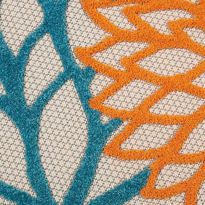 Nourison Home Aloha Indoor/Outdoor Multicolor 4' x Round Area Rug, Tropical, Botanical, Easy Cleaning, Non Shedding, Bed Room, Living Room, Dining Room, Deck, Backyard, Patio (4 Round)