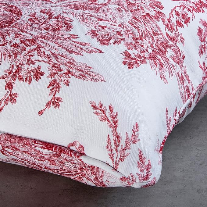 Maison d' Hermine Decorative Pillow Covers 18 x 18 Inch Square 100% Cotton Throw Pillow Covers with Invisible Zipper for Living Room Couch, Chair, Sofas, Bedroom, Home (The Miller - Red (White))
