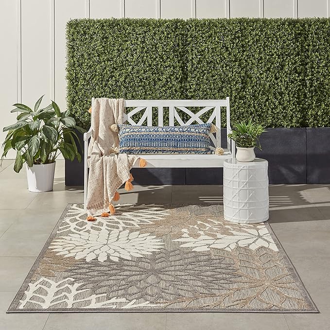 Nourison Home Aloha Indoor/Outdoor Floral Natural 5'3" x 7'5" Area Rug (5' x 8'), 5'3"X7'5",