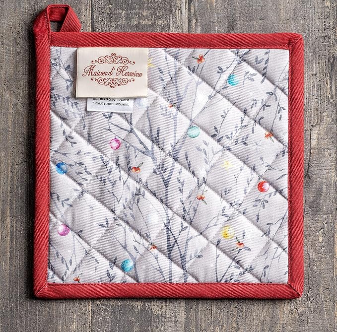 Maison d' Hermine Pot Holders 100% Cotton Heat Resistant Potholders 8" x 8" Hot Pads with Loop for Thanksgiving Christmas Decorations BBQ Cooking Baking Handling Hot Pans (Pack of 1, Fairy Christmas)