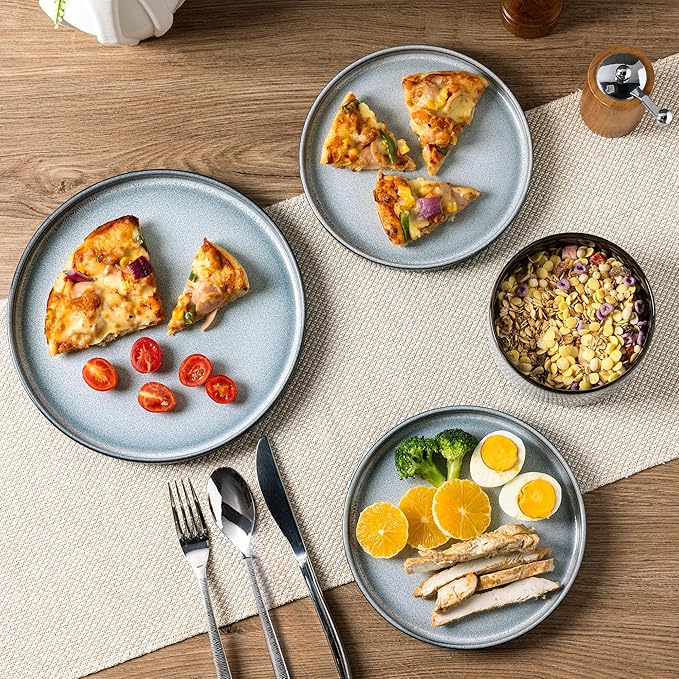 LERATIO Ceramic Dinnerware Sets for 4,Round Reactive Glaze Ceramic Plates and Bowls Set,Highly Chip and Crack Resistant | Dishwasher & Microwave Safe Dishes Set,Service for 4 (12pc)-Gray White