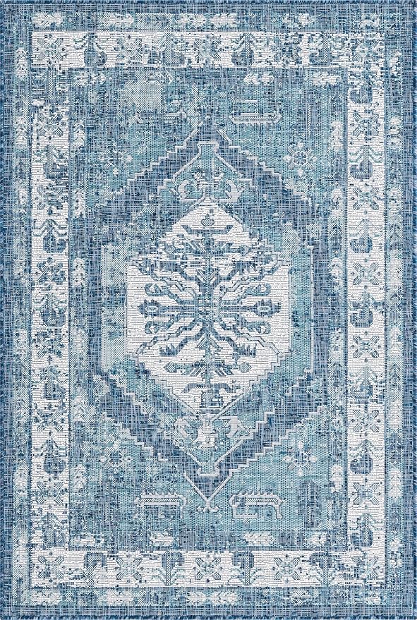 Unique Loom Outdoor Traditional Collection Area Rug - Valeria (4' 1" x 6' 1" Rectangle, Blue/ Ivory)