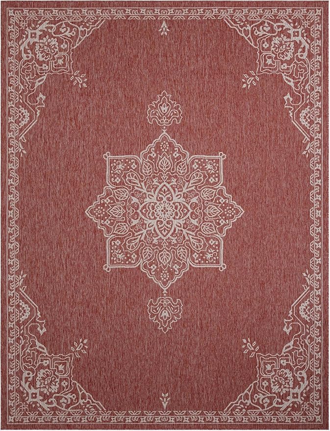 Unique Loom Outdoor Traditional Collection Area Rug - Antique (10' x 13' 1" Rectangle Rust Red/Ivory)